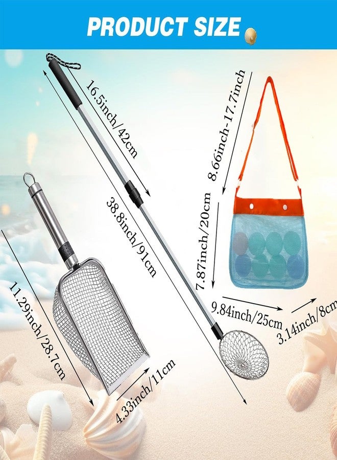 Hokoad 6Pcs Shelling Tools for Beach Include Beach Mesh Shovel, Sand Sifter with Extra Long Adjustable Handle and Mesh Beach Bag, Collecting Shells Beach Toys or Kids Girls Boys(6Pcs) - Image 2