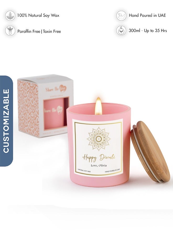 Share the Love Personalised Scented Candle - Happy Diwali Soy Wax Candle - Pink 