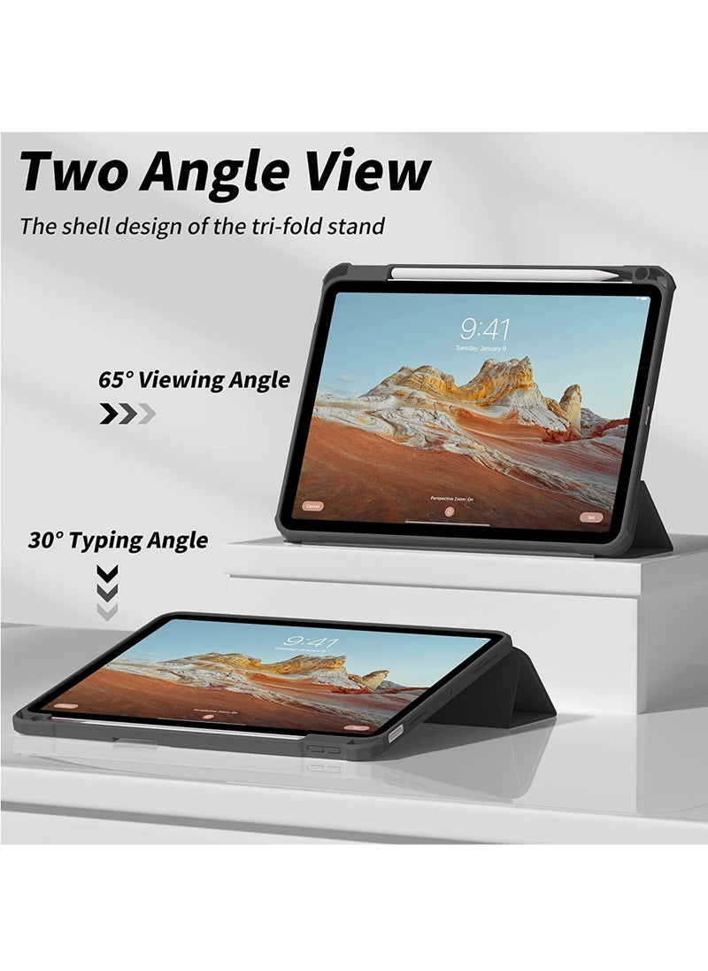 روك بو - جراب لجهاز iPad (A16) مقاس 11 بوصة من الجيل 2025/جراب لجهاز iPad 11 من الجيل العاشر 2022 جراب iPad 10 مع حامل ثلاثي الطيات وغطاء خلفي شفاف مع حامل قلم ذكي لجهاز iPad 11 بوصة 2025/10.9 بوصة من الجيل العاشر 2022 - Image 1