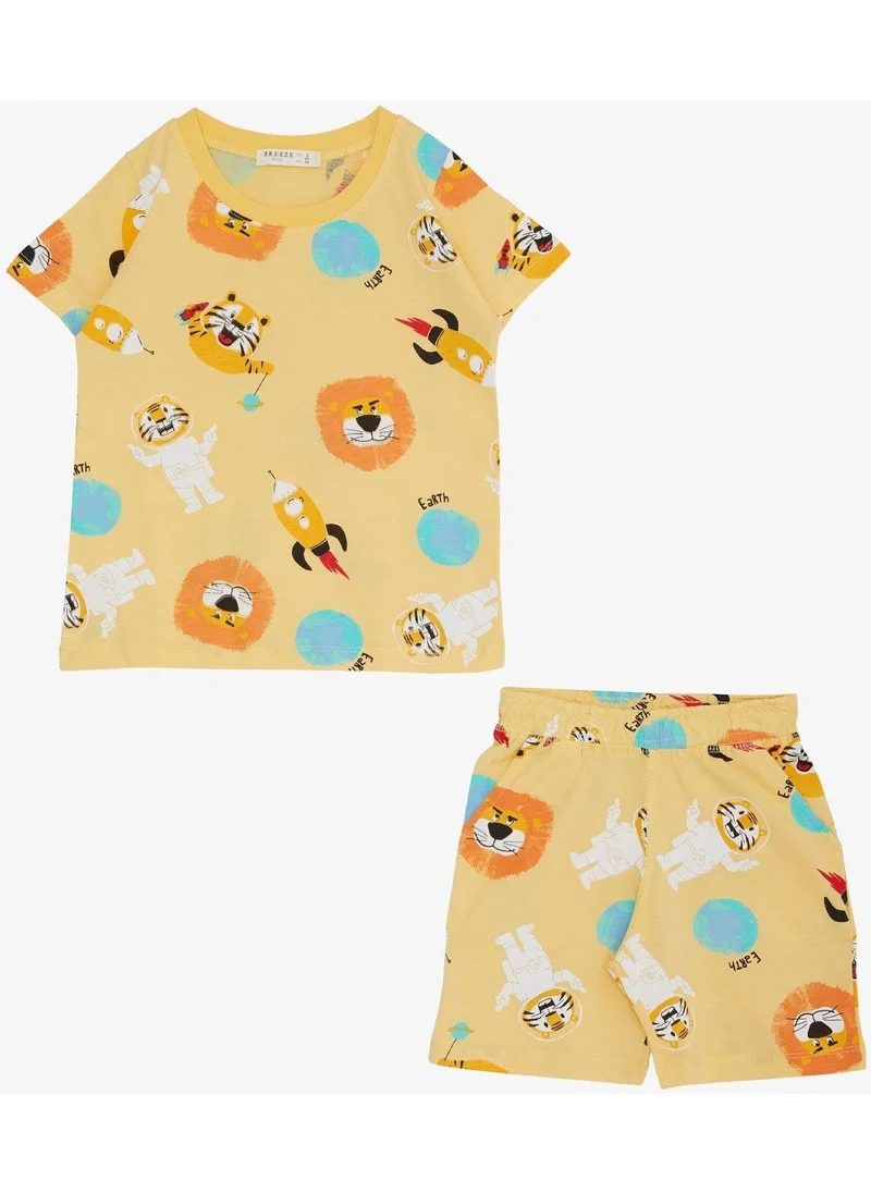 Breeze Boy Shorts Set Space Patterned Astronaut Animals Printed 1.5-5 Years, Yellow