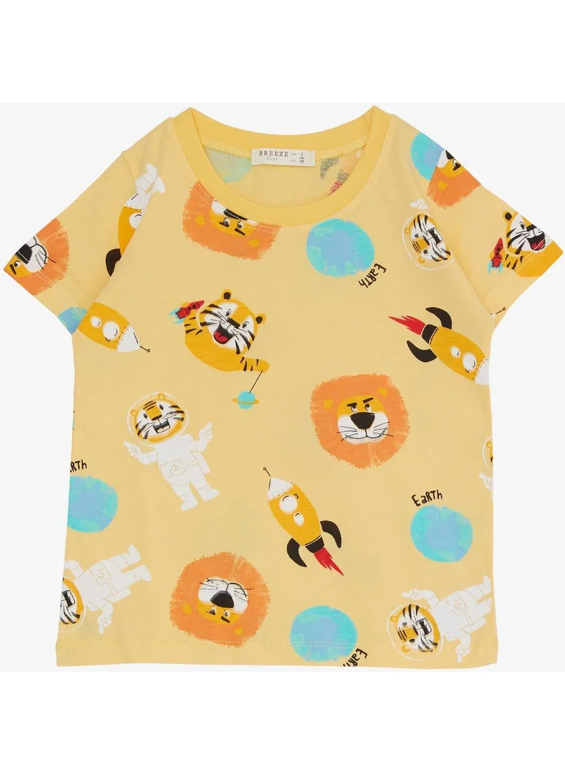 Breeze Boy Shorts Set Space Patterned Astronaut Animals Printed 1.5-5 Years, Yellow