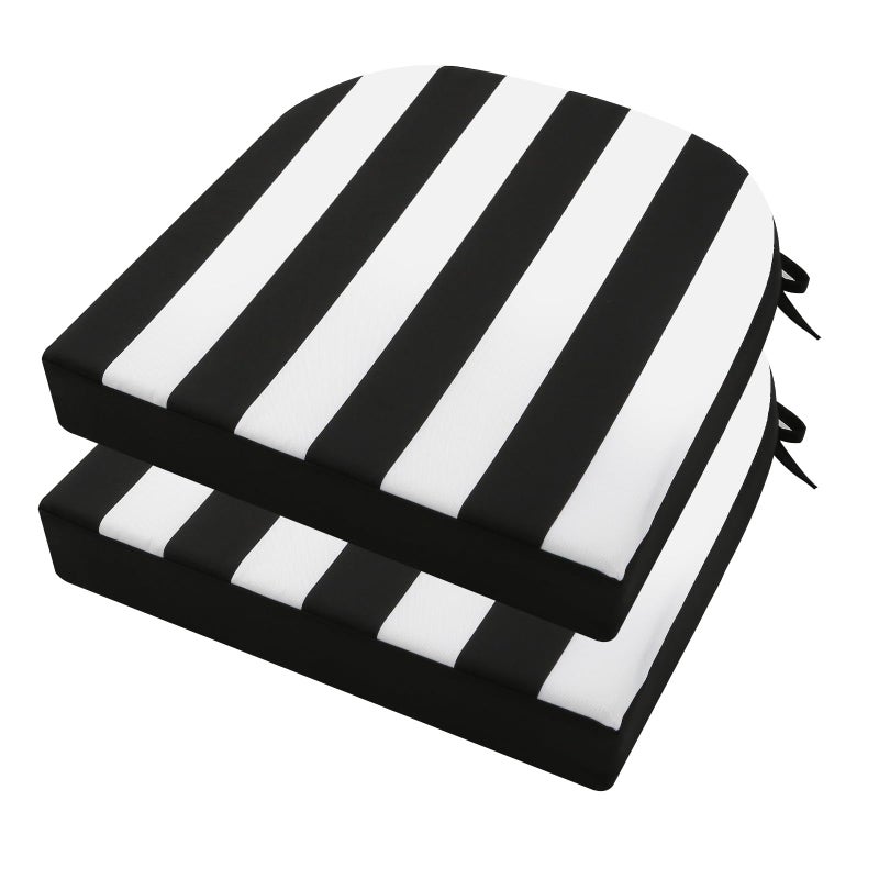 idee-home ideehome Outdoor Chair Cushions Set of 2 Thick 19 x 19 x 3 Patio Chair Cushions for Outdoor Furniture Waterproof with Ties Outdoor Seat Cushion Patio Chair Pads Dining Chair Black Stripes - Image 2