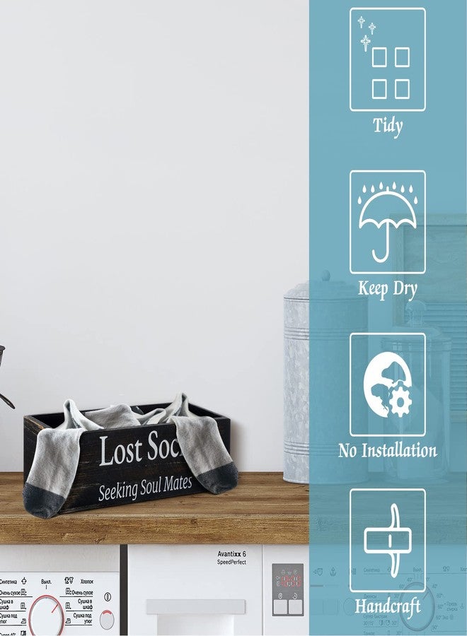 Yulejo Farmhouse Missing Sock Basket - Wooden Laundry Room Organization - Rustic Farmhouse Decor - Funny Lost Socks Sign (Black, 9.4 x 3.94 x 2.36'') - Image 3