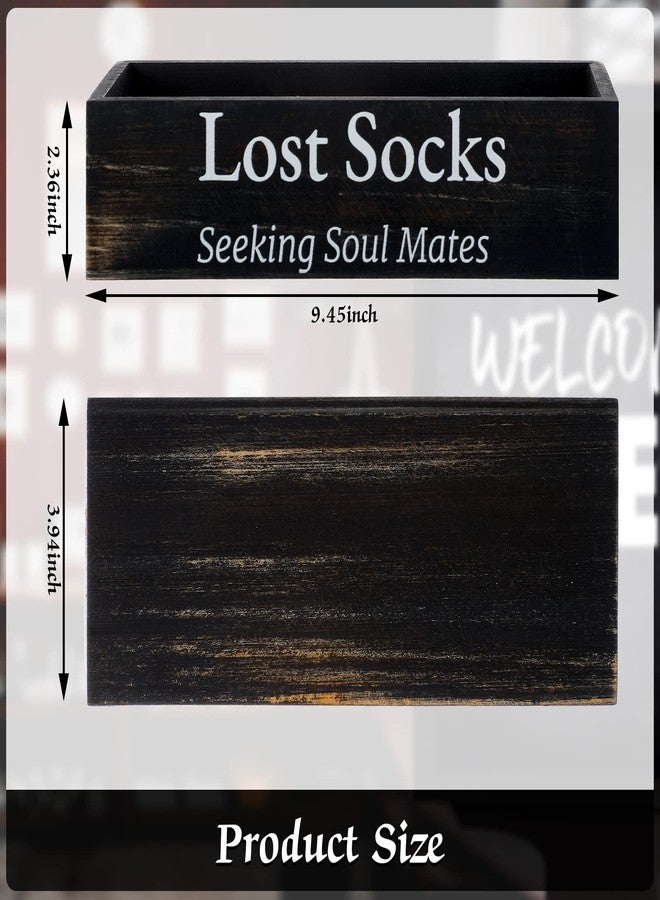 Yulejo Farmhouse Missing Sock Basket - Wooden Laundry Room Organization - Rustic Farmhouse Decor - Funny Lost Socks Sign (Black, 9.4 x 3.94 x 2.36'') - Image 4