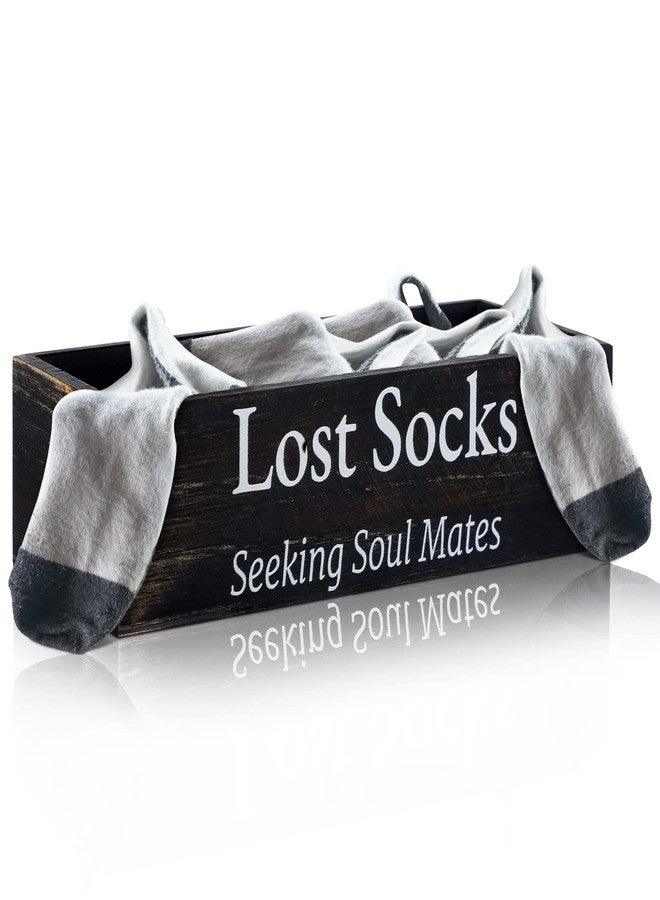 Yulejo Farmhouse Missing Sock Basket - Wooden Laundry Room Organization - Rustic Farmhouse Decor - Funny Lost Socks Sign (Black, 9.4 x 3.94 x 2.36'') - Image 1