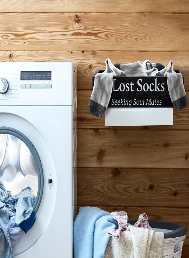 Yulejo Farmhouse Missing Sock Basket - Wooden Laundry Room Organization - Rustic Farmhouse Decor - Funny Lost Socks Sign (Black, 9.4 x 3.94 x 2.36'') - Image 5