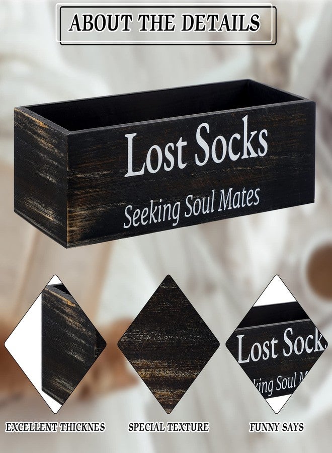 Yulejo Farmhouse Missing Sock Basket - Wooden Laundry Room Organization - Rustic Farmhouse Decor - Funny Lost Socks Sign (Black, 9.4 x 3.94 x 2.36'') - Image 2