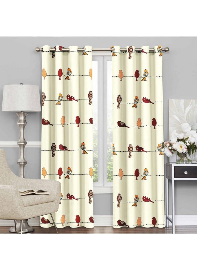 Story@Home Story@Home Curtains 9 Feet Long Set Of 2 100% Cotton Long Grommet Semi Sheer Door Curtains Canvas Fabric Tieback, Animal Print Off White And Red | 275 Cm X 118 Cm  - Image 1
