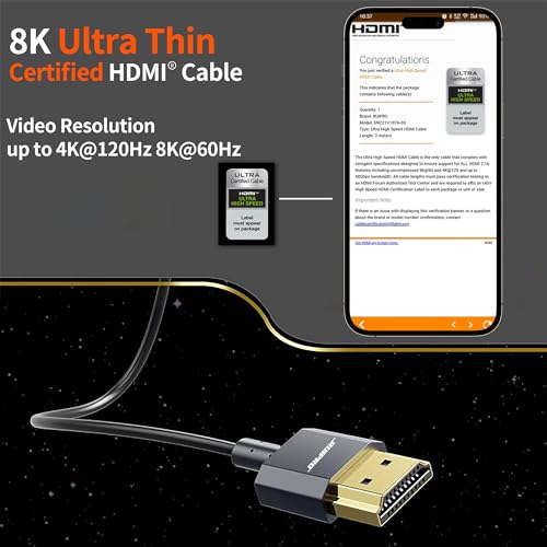 RUIPRO 8K Short HDMI Cable, Certified Ultra Thin HDMI 2.1 Cable 1.5FT 2 Pack, Ultra High Speed 48Gbps, Support 8K@60Hz 4K@120Hz, Dynamic HDR, eARC, Compatible with PS5/Xbox/Blu-ray/Projector - Image 2