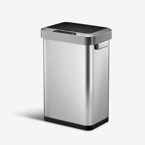 EKO EK9262MT-45L Horizon 45 Liter/11.9 Gallon Rectangular Motion Sensor Trash Can, Brushed Stainless Steel Finish - Image 1
