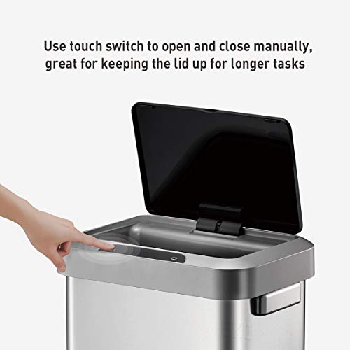 EKO EK9262MT-45L Horizon 45 Liter/11.9 Gallon Rectangular Motion Sensor Trash Can, Brushed Stainless Steel Finish - Image 4