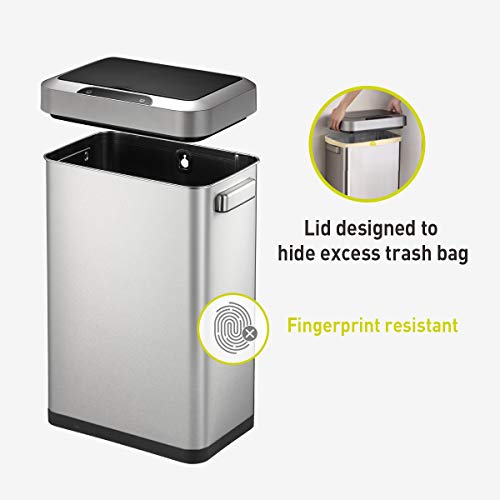 EKO EK9262MT-45L Horizon 45 Liter/11.9 Gallon Rectangular Motion Sensor Trash Can, Brushed Stainless Steel Finish - Image 3
