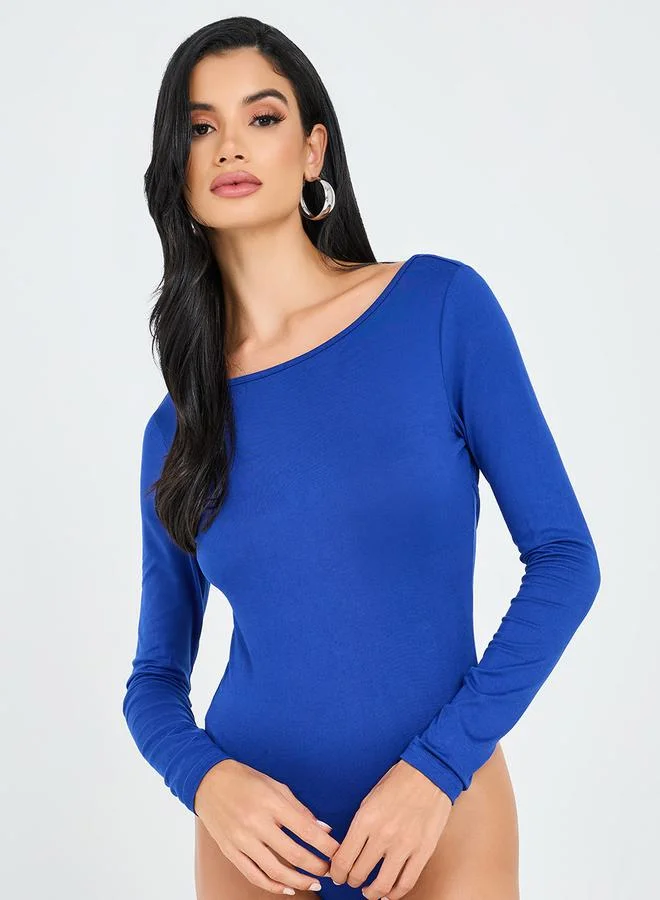 Styli Open Back Faux Rhinestone Detail Bodysuit