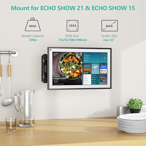 WALI Mount for Echo Show 21, Echo Show 15, Adjustable Wall Mounting Bracket with Heavy Duty 15” Extension Arm, Rotate Tilt Swivel for Echo Show 21, Echo Show 15, Holds up to 33lbs, Black - Image 4