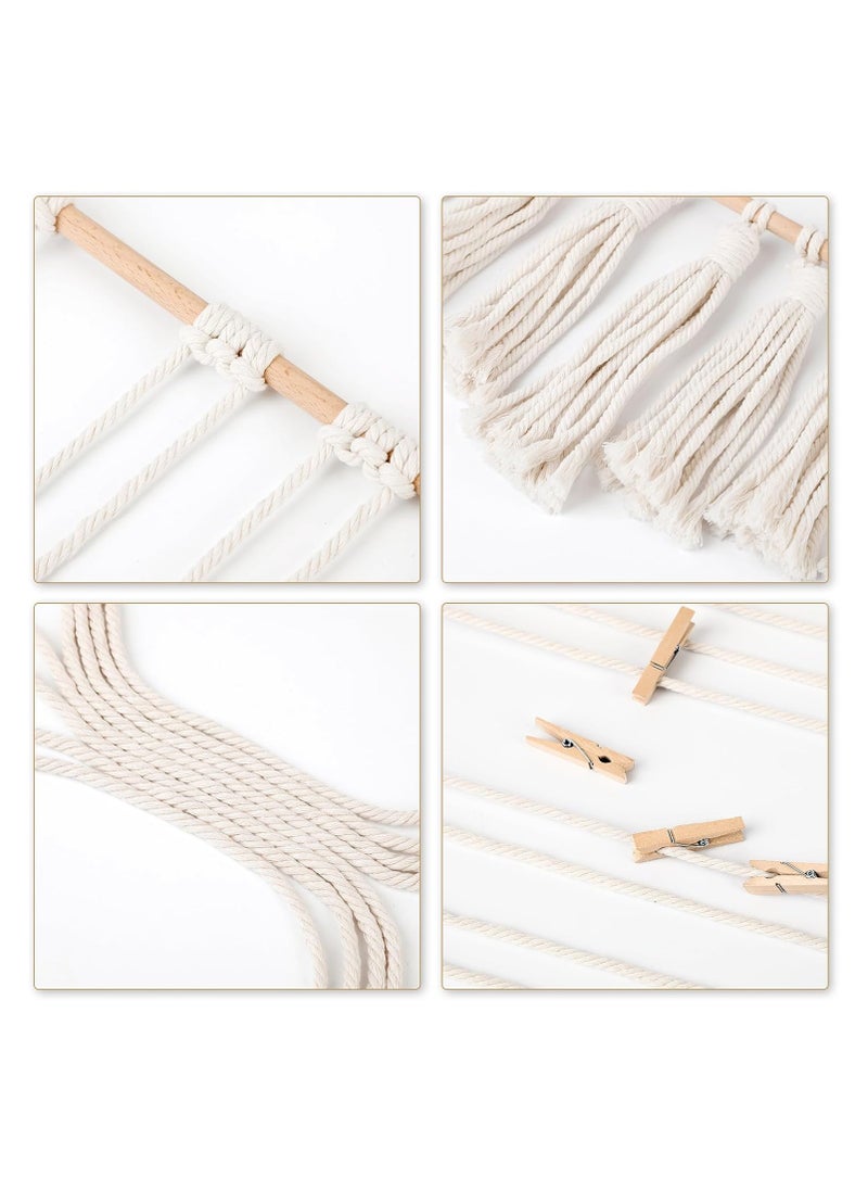 Antikiano - Hanging Photo Display with 30 Wood Clips Macrame Wall Hanging Picture Holder Boho Collage Picture Frame for Home Office Bedroom Living Room Classroom Dorm Decoration - Image 1