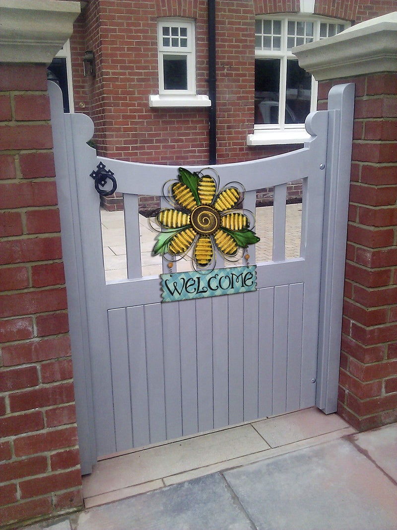 E-view Metal Welcome Sign Daisy Hanging Signs for Front Door - Indoor Outdoor Door Decor Wall Art Flower Decoration Decorative Ornament Wreath for Home Garden Patio (Yellow) - Image 5