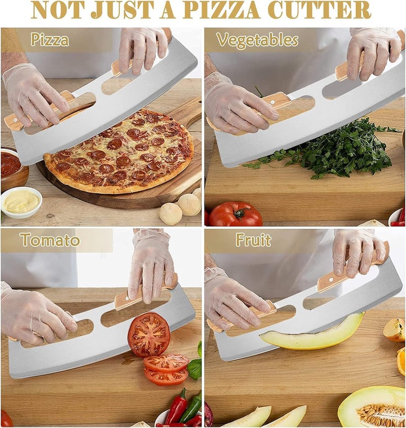 Cyrox Pizza Cutter Very Sharp Pizza Knife Cutter Fruit Salad Bread Cutting Tool Double Handle and Protective Cover Pizza Slicer Knife for Chef 1Pcs - Image 4