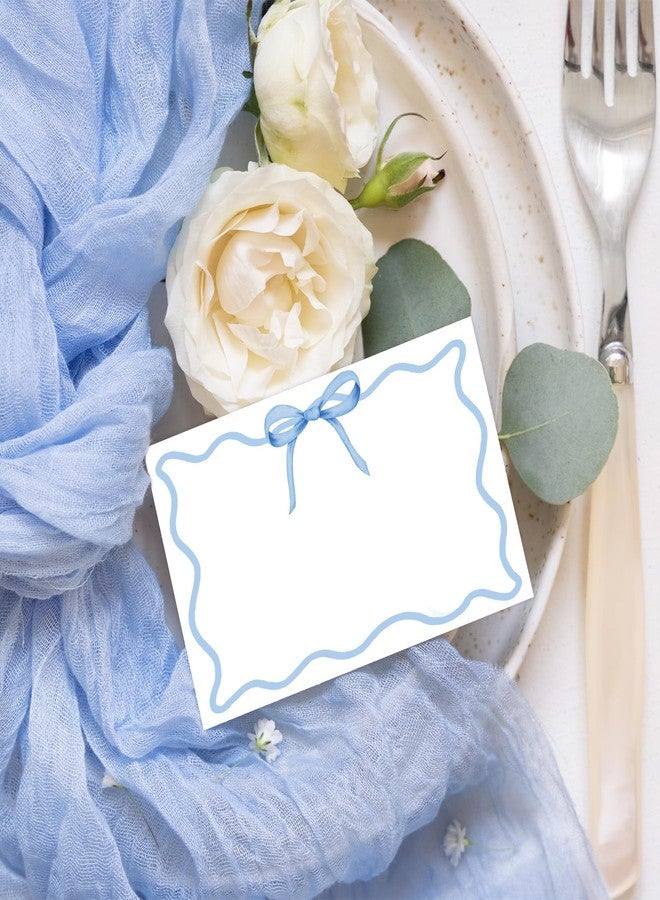 Whaline 100Pcs Blue Bow Place Card 2 x 3.5 Inch Cute Bowknot Tented Card Table Name Sign for Party Banquet Reception Table Setting Supplies - Image 5