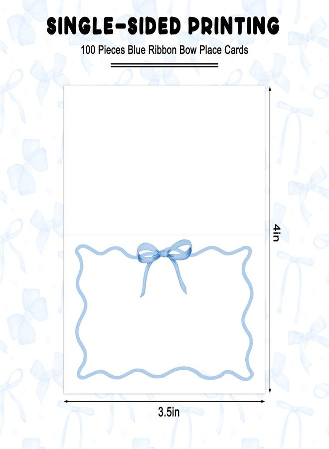 Whaline 100Pcs Blue Bow Place Card 2 x 3.5 Inch Cute Bowknot Tented Card Table Name Sign for Party Banquet Reception Table Setting Supplies - Image 2