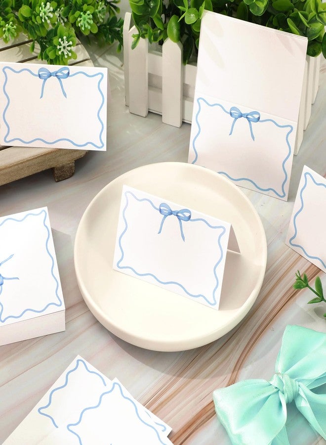 Whaline 100Pcs Blue Bow Place Card 2 x 3.5 Inch Cute Bowknot Tented Card Table Name Sign for Party Banquet Reception Table Setting Supplies - Image 4