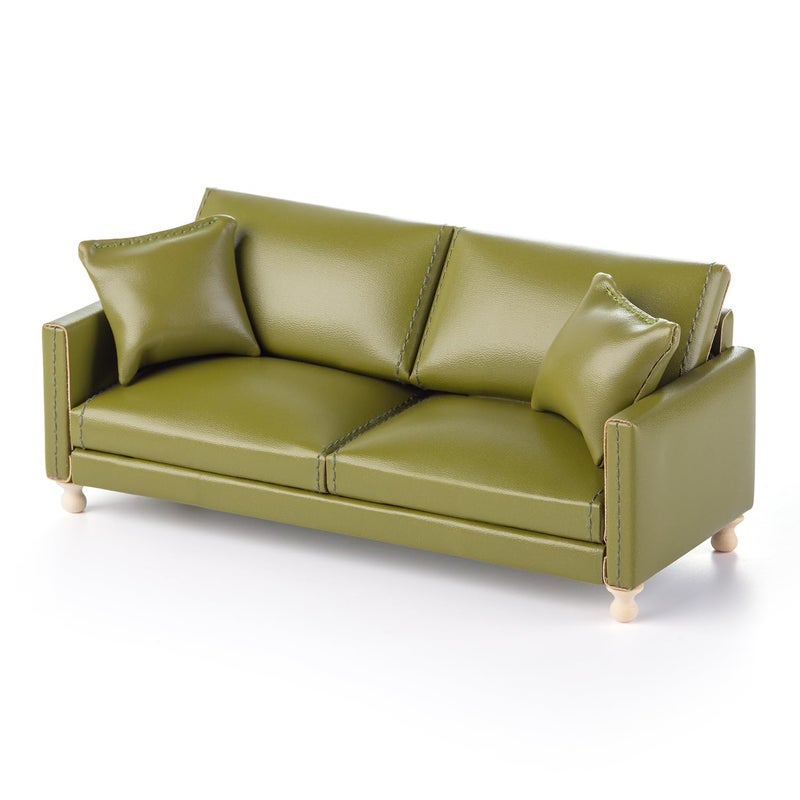 Minamzee 112 Dollhouse Leather Couch Miniature Modern Double Sofa with Pillows Dollhouse Luxury Couch Furniture Accessories for Living Room Bedroom Green - Image 3