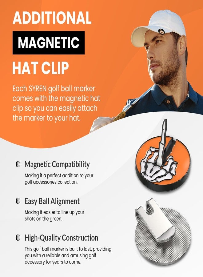 Syren Bone Skeleton Middle Finger Golf Ball Marker with Magnetic Hat Clip Alignment, Funny Golf Accessories Great Gift for Golf Lovers Golf Cap Premium Gifts Golf Enthusiasts (Orange Bone) - Image 5