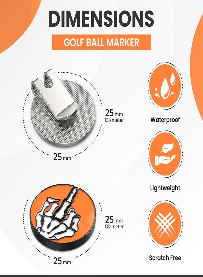 Syren Bone Skeleton Middle Finger Golf Ball Marker with Magnetic Hat Clip Alignment, Funny Golf Accessories Great Gift for Golf Lovers Golf Cap Premium Gifts Golf Enthusiasts (Orange Bone) - Image 4