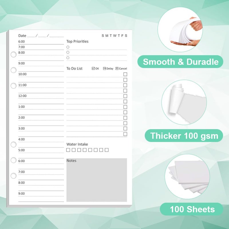 Cheericome Undated Daily Planner Refill - A5 Planner Inserts, 100 Sheets/200 Pages, 6 Hole Refills Paper, Planners Refills for Filofax, College Ruled, 5.8 X 8.26 Inch, 6-Hole Punched, 100gsm - Image 3