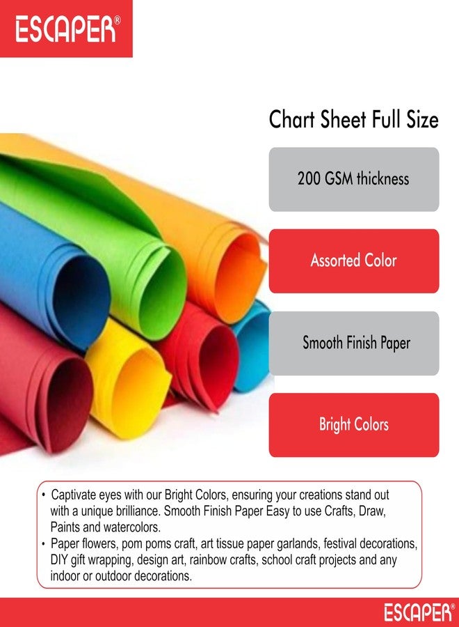 ESCAPER Full Size Color Chart Sheets 10 Assorted Color Sheets (70 x 56 cm) 200 GSM Thick Paper for Craft, School Projects, Posters, DIY Art and Decorations Unruled Smooth Finish (Pack of 10) - Image 4