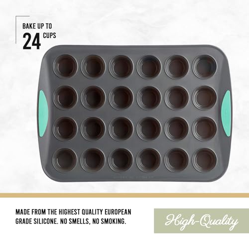Trudeau 24-Cup Silicone Muffin Pan – Hybrid Non-Stick Bakeware with Steel Frame, Flexible Silicone with Hard Lining to Hold Shape, BPA-Free, Dishwasher Safe, Heat Safe to 428°F, Grey/Mint - Image 3