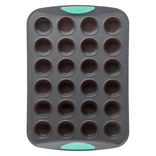 Trudeau 24-Cup Silicone Muffin Pan – Hybrid Non-Stick Bakeware with Steel Frame, Flexible Silicone with Hard Lining to Hold Shape, BPA-Free, Dishwasher Safe, Heat Safe to 428°F, Grey/Mint - Image 1