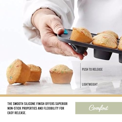 Trudeau 24-Cup Silicone Muffin Pan – Hybrid Non-Stick Bakeware with Steel Frame, Flexible Silicone with Hard Lining to Hold Shape, BPA-Free, Dishwasher Safe, Heat Safe to 428°F, Grey/Mint - Image 4