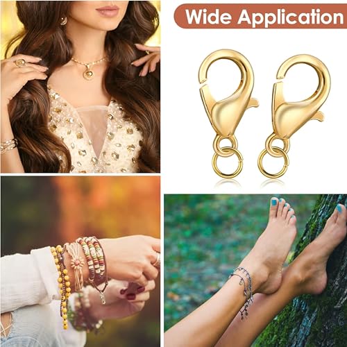 Tdas 80 Piece Lobster Claw and 160 Piece Open Jump Ring Set 12mm Clasps Hooks Clasp for DIY Jewellery Making Chain Necklace Bracelet findings Fasteners Art & Craft (Golden) - Image 4