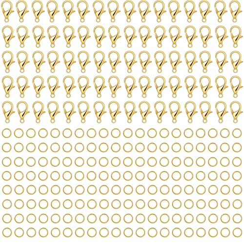 Tdas 80 Piece Lobster Claw and 160 Piece Open Jump Ring Set 12mm Clasps Hooks Clasp for DIY Jewellery Making Chain Necklace Bracelet findings Fasteners Art & Craft (Golden) - Image 1
