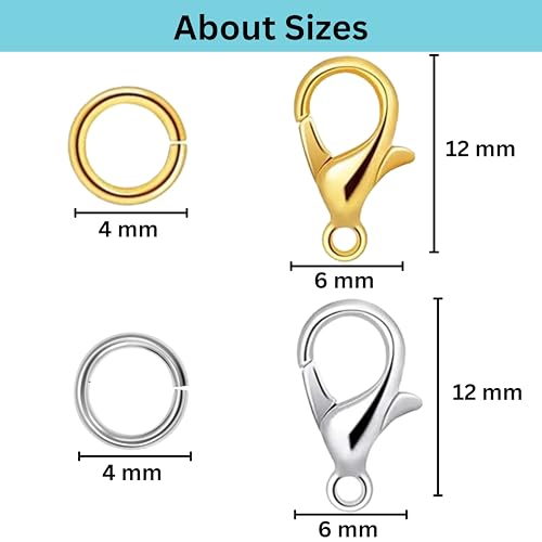 Tdas 80 Piece Lobster Claw and 160 Piece Open Jump Ring Set 12mm Clasps Hooks Clasp for DIY Jewellery Making Chain Necklace Bracelet findings Fasteners Art & Craft (Golden) - Image 2