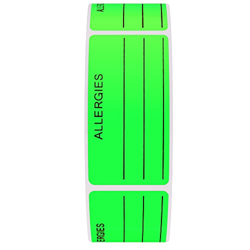 Hybsk Allergies Sticker Fluorescent Green Allergy Stickers/1"x2" Write on Label Total 500 Per Roll (Fluorescent Green) - Image 2