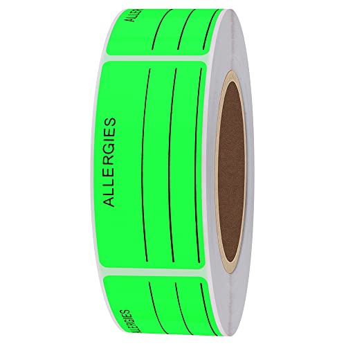 Hybsk Allergies Sticker Fluorescent Green Allergy Stickers/1"x2" Write on Label Total 500 Per Roll (Fluorescent Green) - Image 3