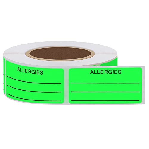Hybsk Allergies Sticker Fluorescent Green Allergy Stickers/1"x2" Write on Label Total 500 Per Roll (Fluorescent Green) - Image 4