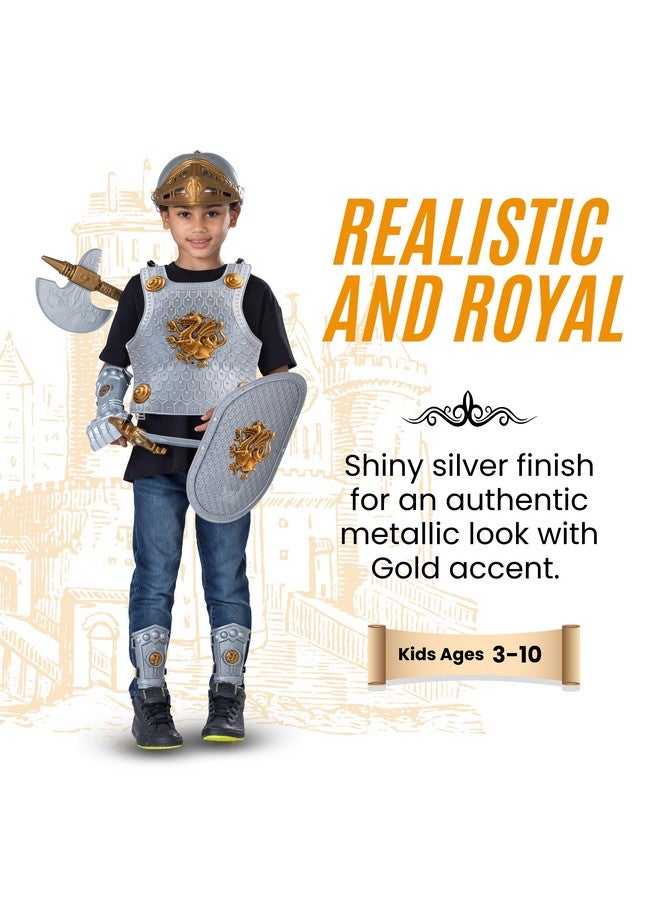 Dress Up America Dress Up America - Kids Knight Armor Costume Set - Medieval Role Play with Shield, Helmet, Sword & Accessories - Royal Dress-Up for Boys Ages 3-10  - Image 2