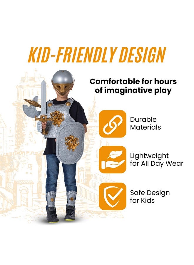 Dress Up America Dress Up America - Kids Knight Armor Costume Set - Medieval Role Play with Shield, Helmet, Sword & Accessories - Royal Dress-Up for Boys Ages 3-10  - Image 3