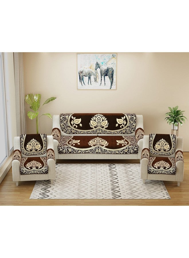 jayvaam Velvet Sofa Cover with Arm Covers Set of 5 Seater - Premium Sofa Covers 3 Seater and 2 Seater Full Cover Set for Couch Seat - Heavy Fabric Sofa Slip Back Protector, 2701_Brown - Image 1