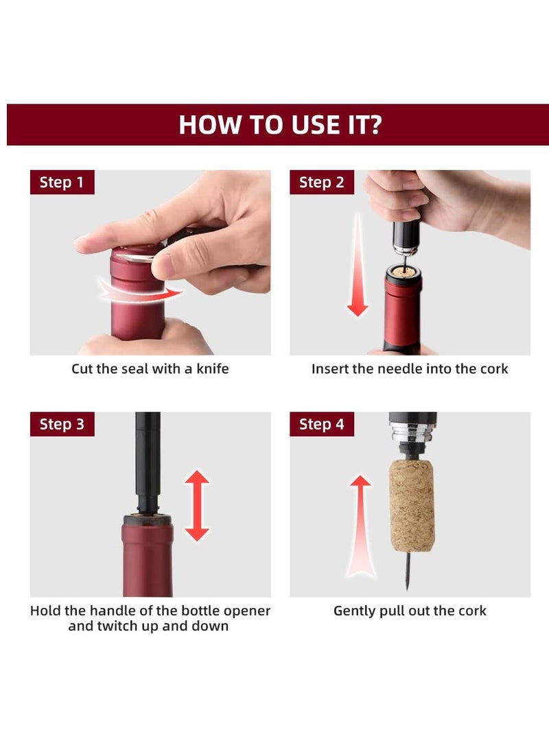 Excefore Portable Air Pressure Wine Opener, 2 in 1 Cork Wine Opener Needle with Foil Cutter, Handheld Cork Opener, Effortless Wine Opening  - Image 3