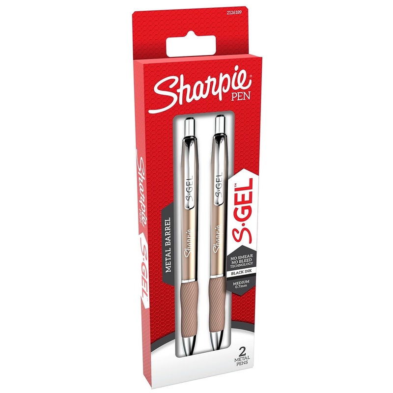 Sharpie S-Gel Metal RT Gel Pen, 0.7mm Medium Point, Champagne Barrel, Black Ink, 2/Pack - Image 2