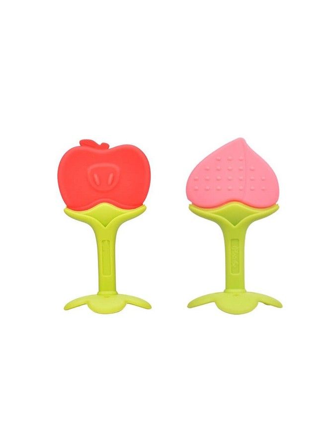 Alya The Cheeky Kidzz Fruit Shape Silicone Teether Teething Toys For Baby Textured Molar Teeth Soother Massage; Infants Dental Care Baby Teether (Apple Peach Pack Of 2) - Image 2