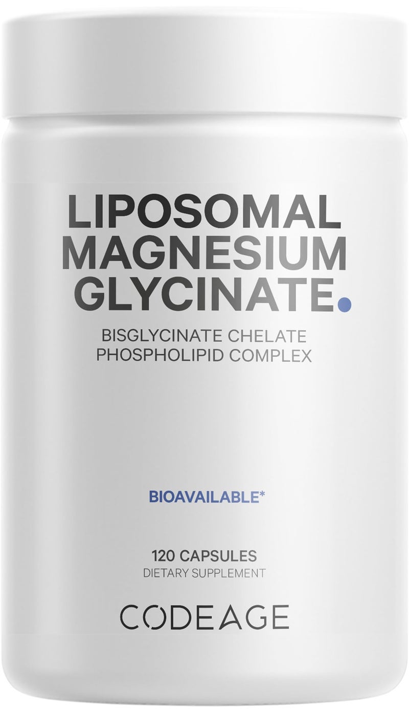 Codeage High Absorption Liposomal Magnesium Glycinate Pills - Magnesium Bisglycinate Supplement - Vegan Capsules with BioPerine for Bioavailability, Bisglycinate Mineral Supplement - 120 Ct - Image 1