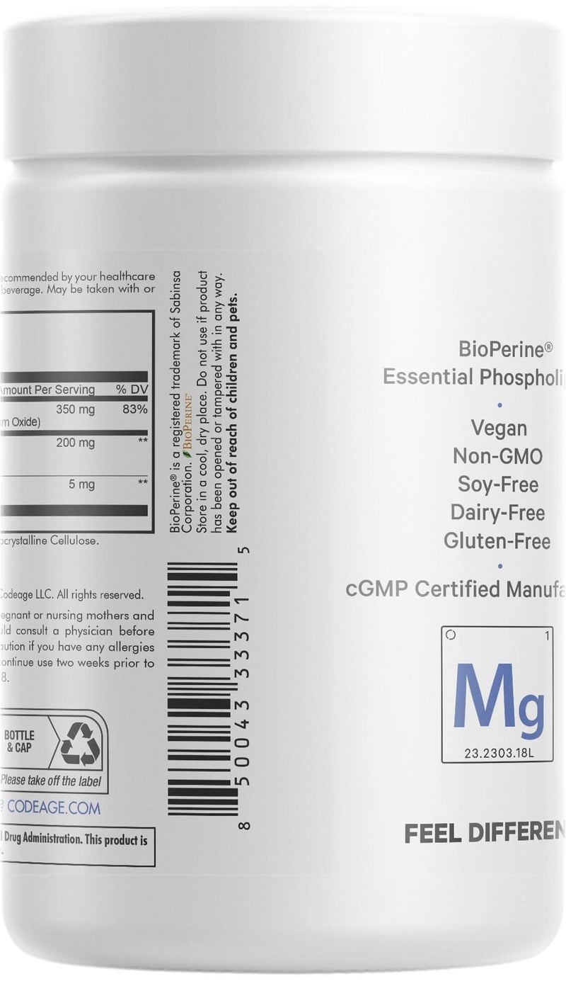 Codeage High Absorption Liposomal Magnesium Glycinate Pills - Magnesium Bisglycinate Supplement - Vegan Capsules with BioPerine for Bioavailability, Bisglycinate Mineral Supplement - 120 Ct - Image 4