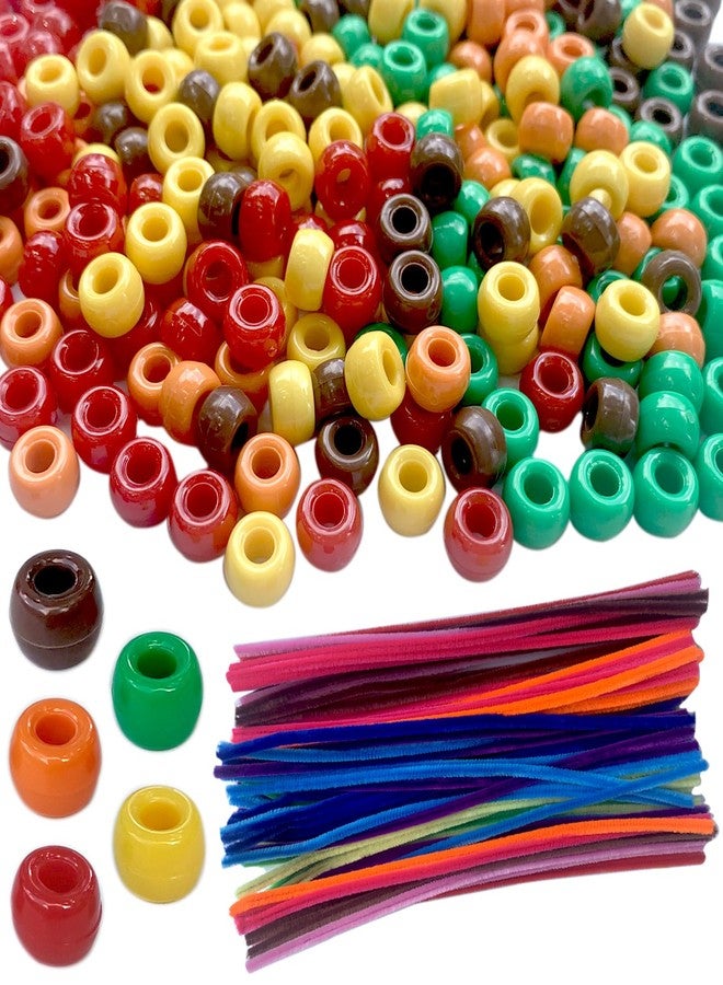 Gocelyn Gocleyn 2500pcs Fall Pony Beads Bulk with 100pcs Chenille Stems Pipe Cleaners, Autumn Colors Craft Pony Beads Seed Beads for Thanksgiving Autumn Party DIY Craft Projects Kandi Hair Braiding - Image 1