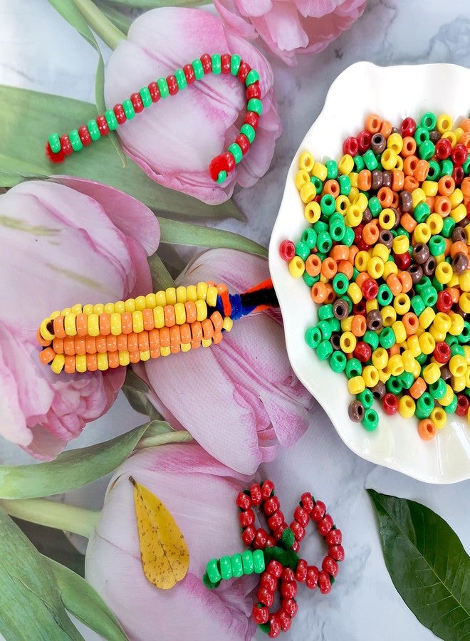 Gocelyn Gocleyn 2500pcs Fall Pony Beads Bulk with 100pcs Chenille Stems Pipe Cleaners, Autumn Colors Craft Pony Beads Seed Beads for Thanksgiving Autumn Party DIY Craft Projects Kandi Hair Braiding - Image 4