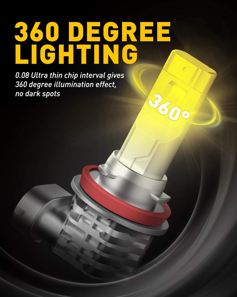 AUXITO H11 H8 LED Fog Light Bulb Fanless, 40W 6000LM High Brightness, 3000K Golden Yellow, CSP LED Chips, H16 H11 H8 Fog Bulbs DRL Replacement, Pack of 2 - Image 1