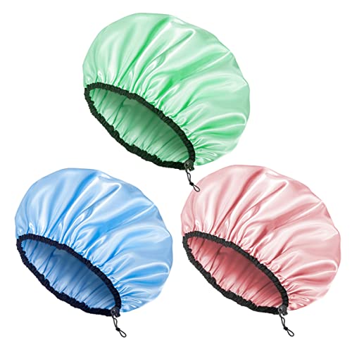 Auban Shower Cap for Women, Adjustable Reusable, Extra Large, Double-Layer Waterproof Bathing cap, Waterproof Exterior, EVA Lining, Hair Cap for All Hair Lengths, 3 Colors - Image 1